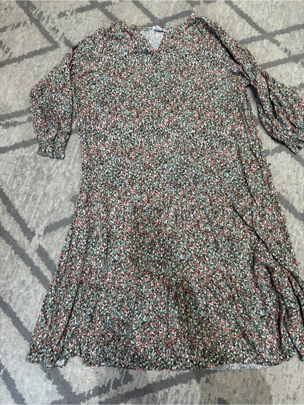 Womens Green & Pink Floral Tiered Midi Dress